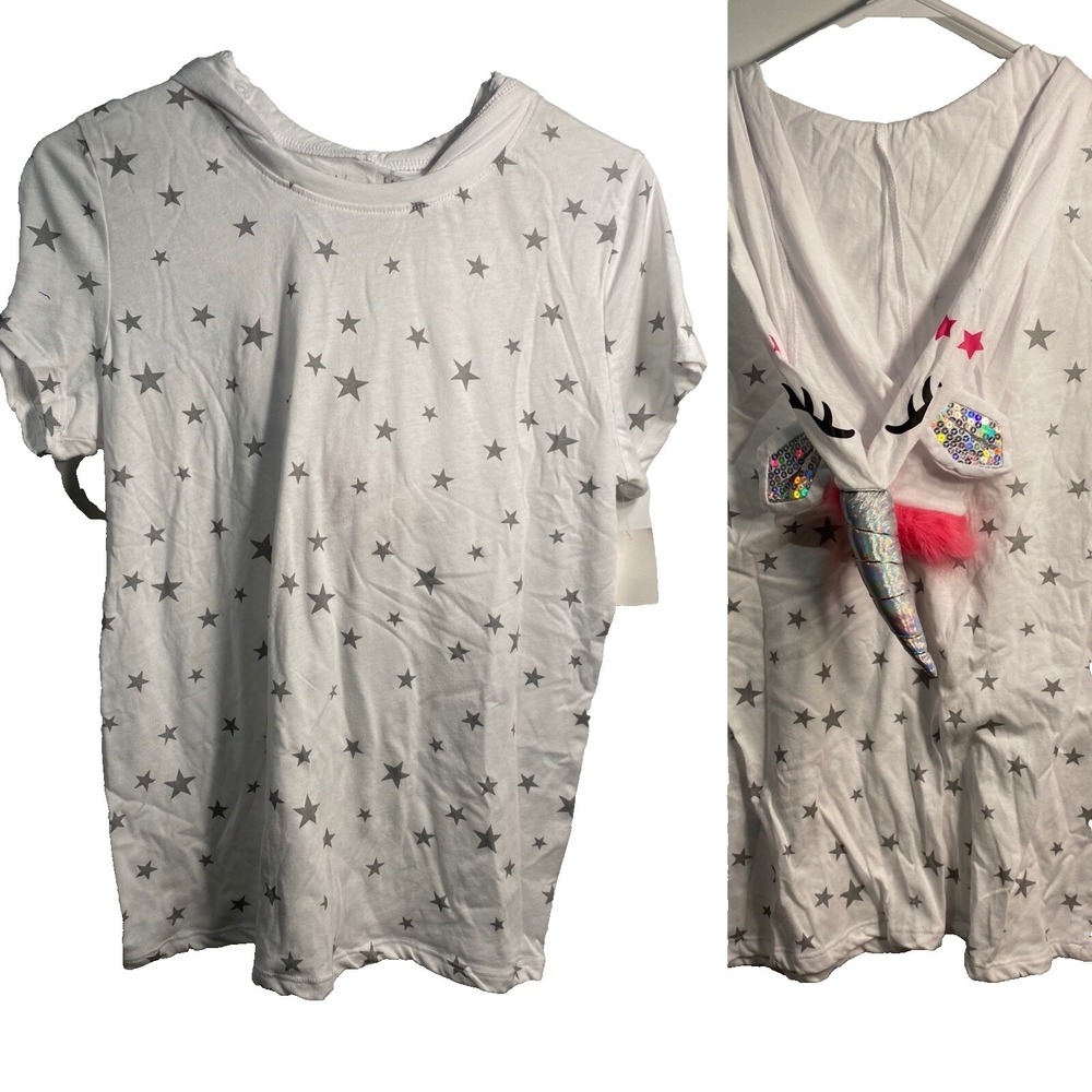 wound up womens hooded short sleeve unicorn shirt size large 11 13